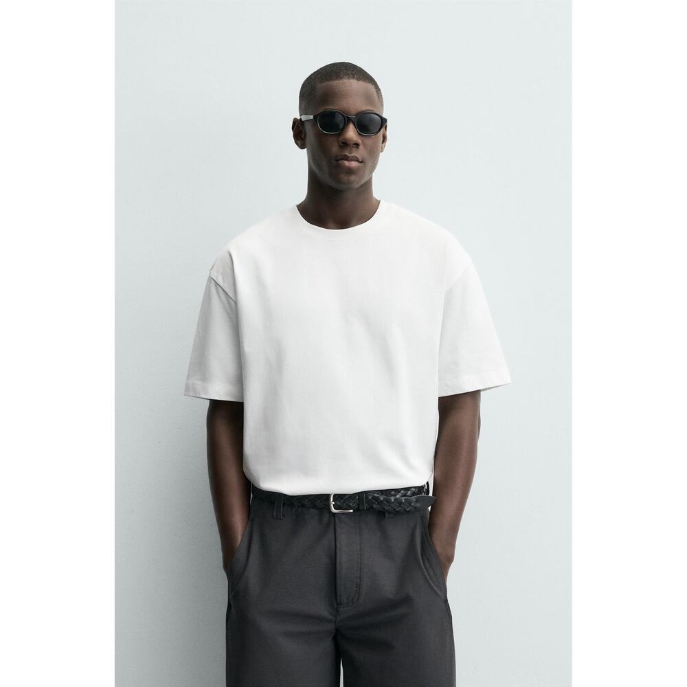 Zara NWT Heavyweight Cotton T-Shirt .03 Regular Fit White Boxy Sz XL Men